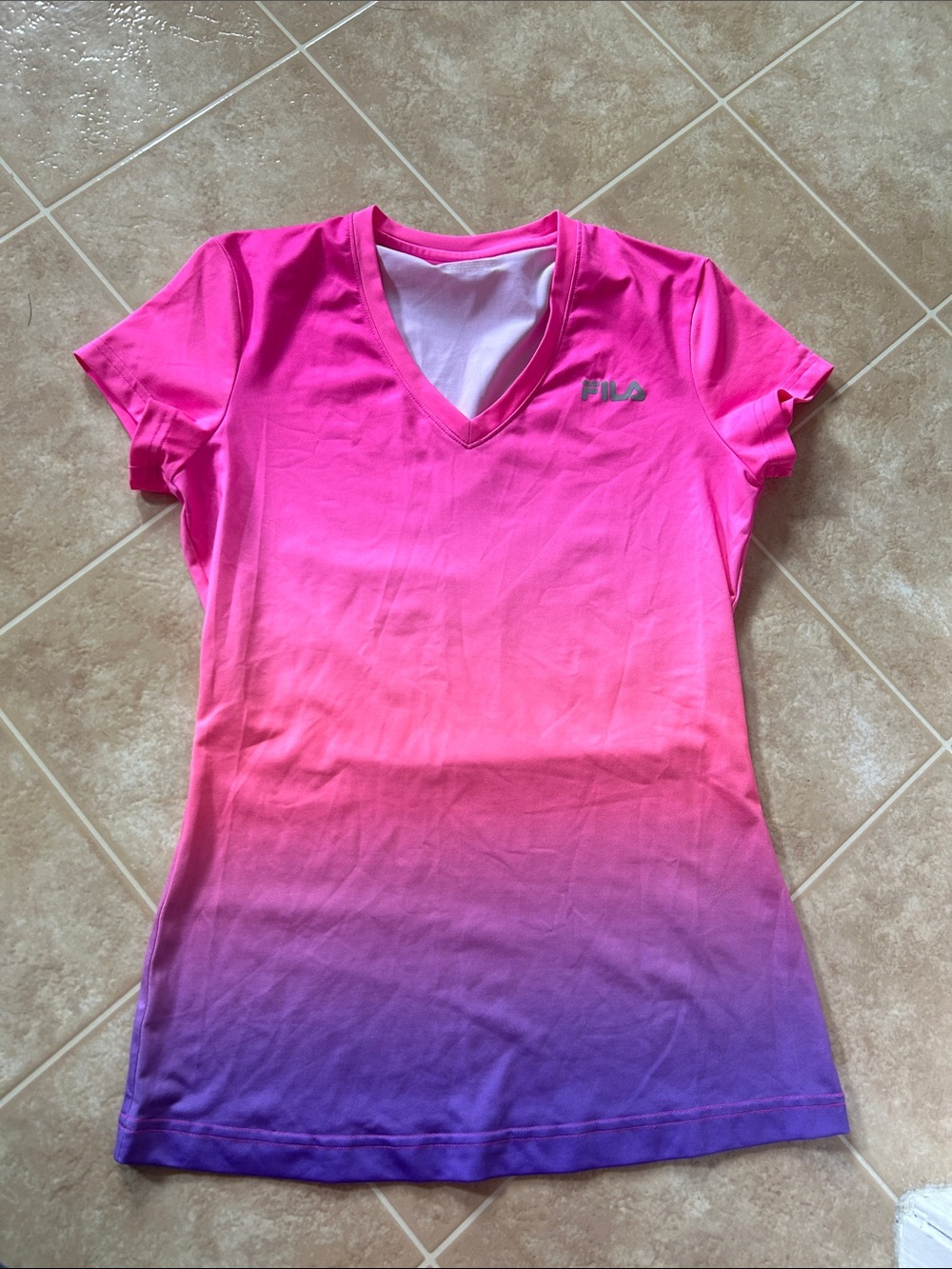 Fila Pink to Purple Ombre V-Neck Tee
